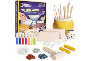 Blue Marble National Geographic Pottery Wheel Refill Kit – 2 lbs. Air Dry Clay, 30 Pottery Tools & Accessories, Gemstone Chips, Sculpting Clay Tools, 7 Paints & More, Great Craft Kit for Kids