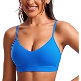 CRZ YOGA Butterluxe V-Neck Sports Bras for Women - Adjustable Thin Straps Padded Yoga Top Basic Wireless Camisole