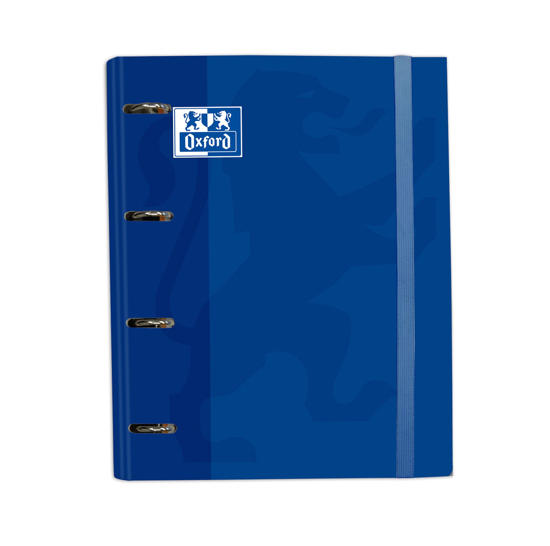 Oxford, 4 Ring Binder A4+ Extra Durable Cover with Rubber, Includes Refill Grid 5x5, Blue