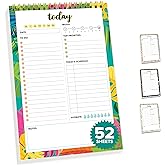 Decorably 52 Sheets Vibrant Forest Undated Daily Planner Notepad Tear Off, 6.5x10in Spring-Bound Daily to Do List to Do Pad, Priorities, Habit Tracker, Mood, Water Intake, Notes
