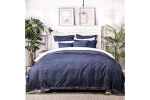 ELEGANT LIFE HOME Denim Dark Blue Duvet Cover 100% Cotton Washed Soft Bedding with Button Closure Corner Ties (1pc, Queen Size 90'' x 96'')