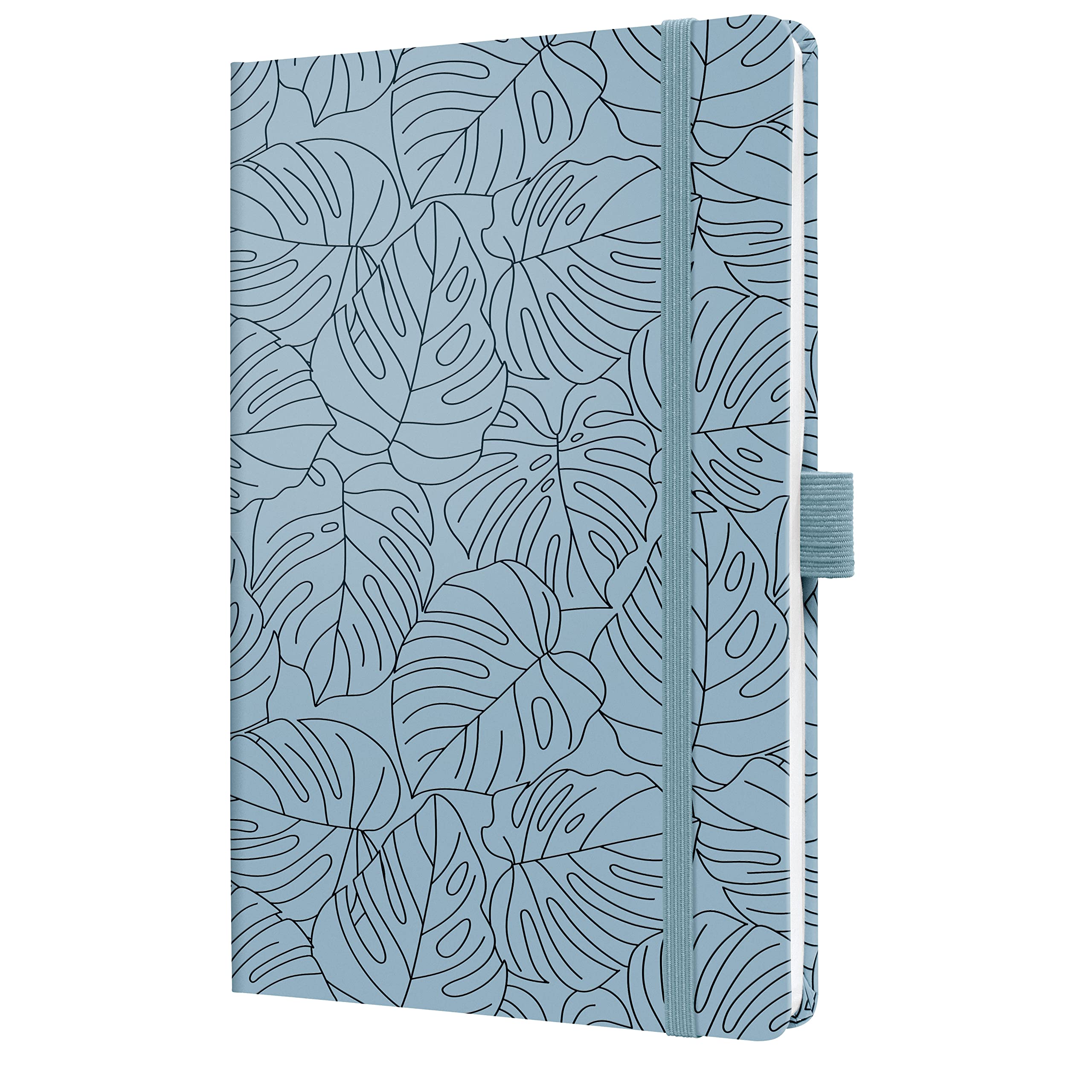 SIGEL JN353 Jolie Notebook, Blue Monstera, lined, 13,5 x 20,3 cm, hardcover, 174 pages, light Blue, Black