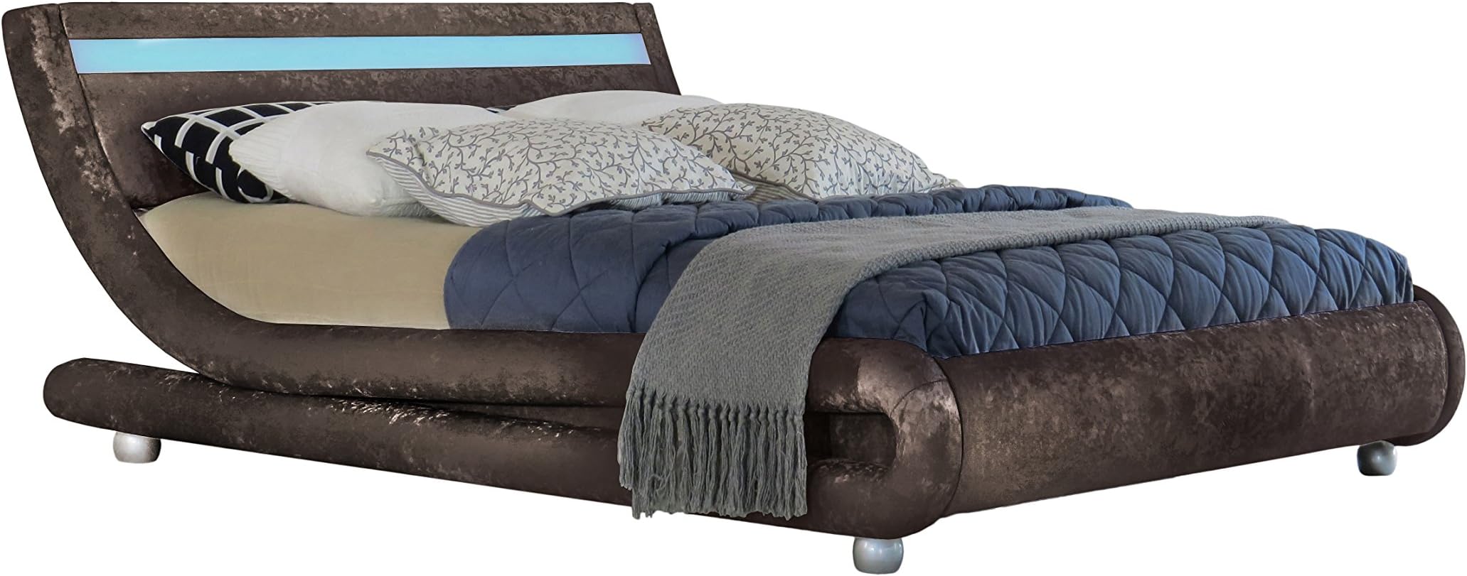 Comfy Living 5ft King Size Crushed Velvet Curved Bed Frame And LED Display (Brown)
