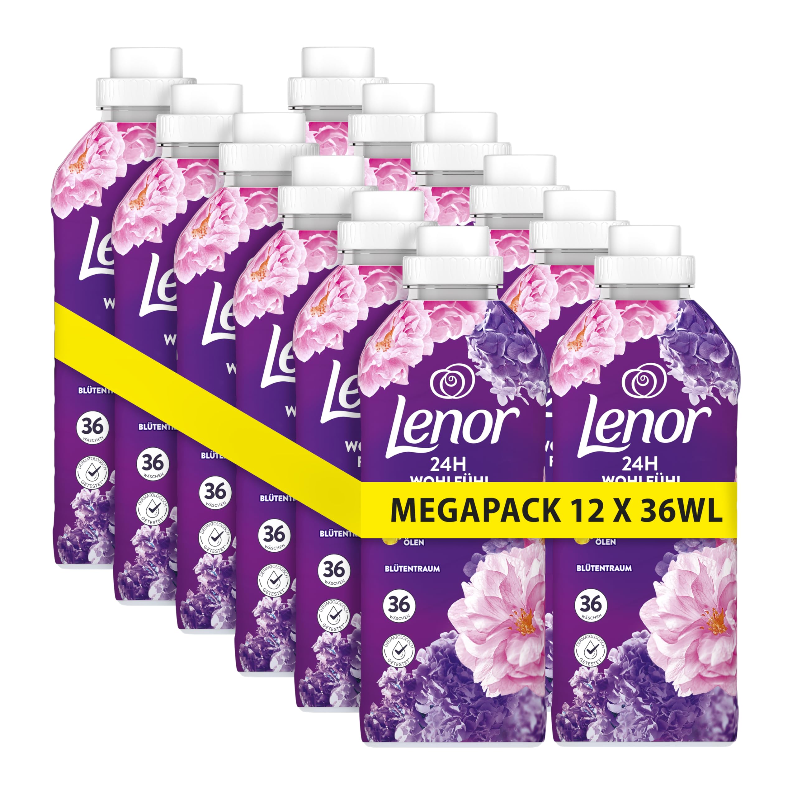 Lenor Weichspüler Megapack 12 × 36 Waschladungen, Blütentraum, 24 Stunden „Wie Frisch Geduscht“ Gefühl, Mit Aktiver Geruchsabwehr