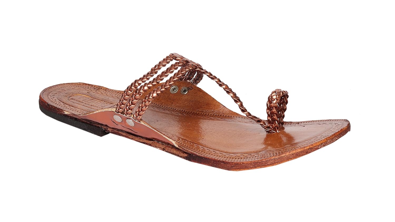 milana women kolhapuri brown leather flat sandal