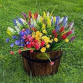 RIESEK 16 Bundles Artificial Flowers for Outdoor,UV Resistant Outdoor Fake Flowers,Faux Plants for Outside Hanging Planters,Artificial Plants for Indoor Porch Garden Home Wedding Decor(3 Color)