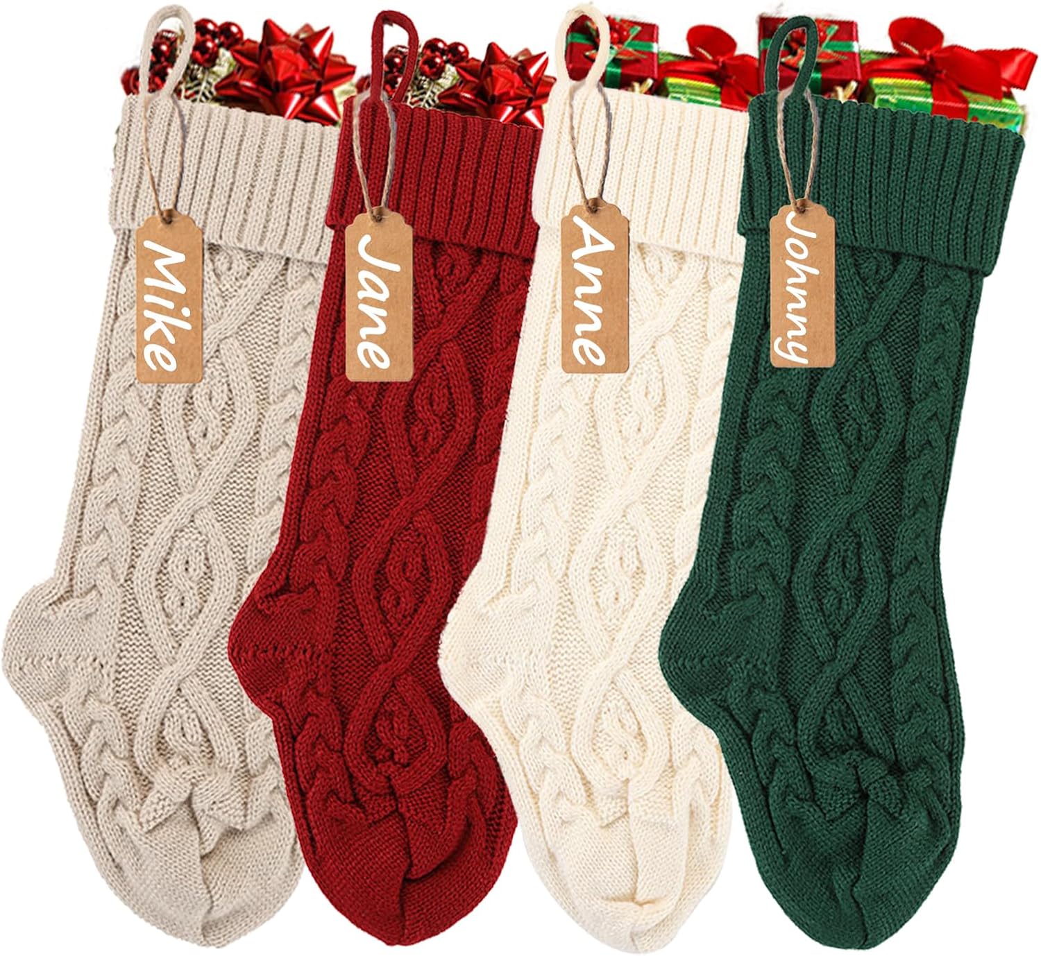 Stockings & Holders - houscly Christmas Stockings 4pcs Red, Green, Ivory, Khaki Christmas Decorations Decor for Christmas