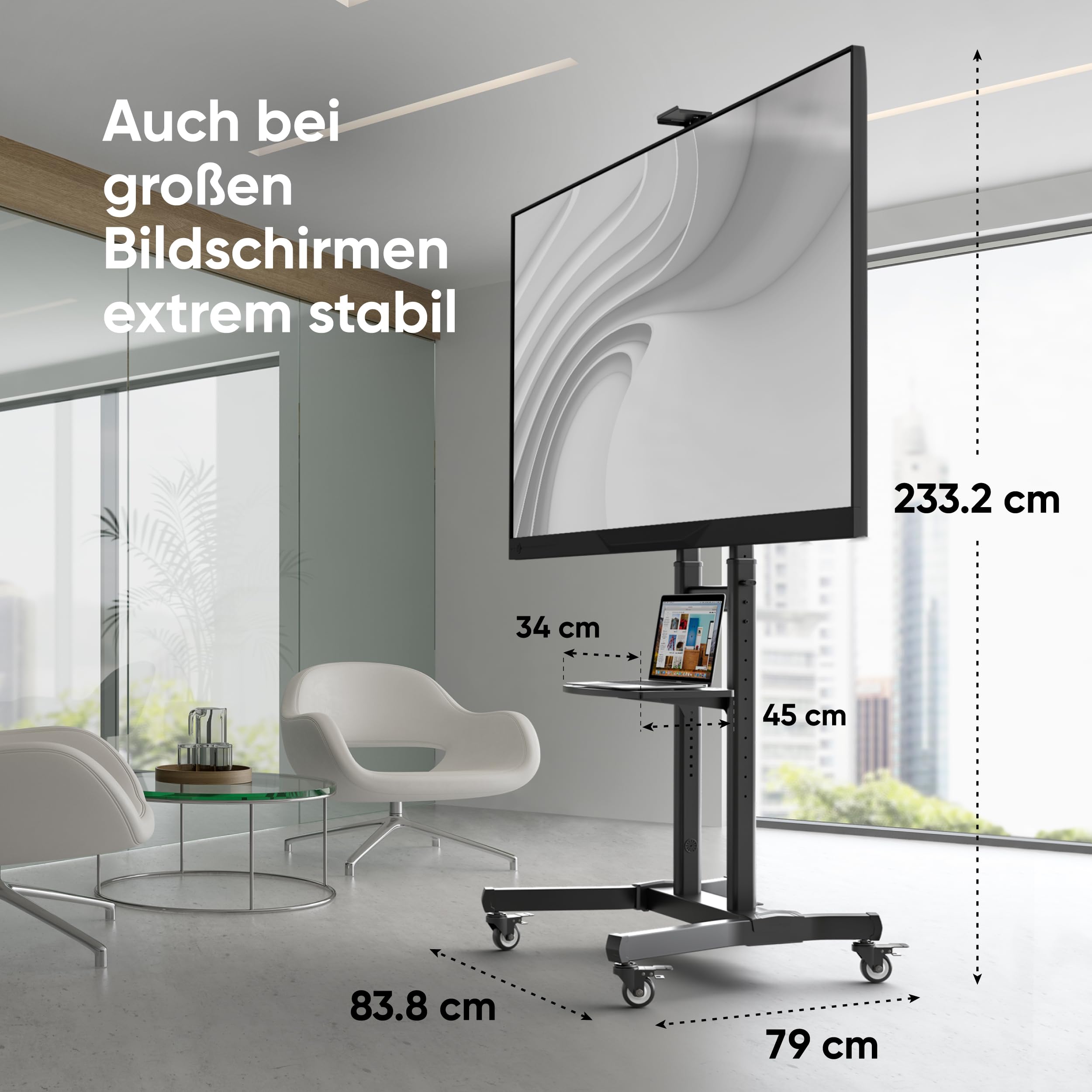 ONKRON TV Ständer rollbar für 50-90 Zoll Fernseher, max Last 100 kg, TV Standfuss höhenverstellbar neigbar, Fernseh Rollwagen max VESA 800x600, Fernsehständer mit Rollen, Ablage Schwarz TS1891-B 5