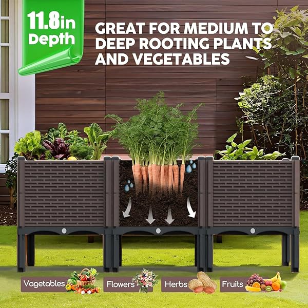 47X15X19IN RAISED GARDEN BEDS OUTDOOR, POLYPROPYLENE ELEVATED PLANTER BOXES OUTDOOR FOR VEGETABLES, FLOWERS, HERBS, GARDEN BOX WITH DRAIN OUTLET, HEAT AND FROST RESISTANCE PLANTERS, 300LB CAPACITY