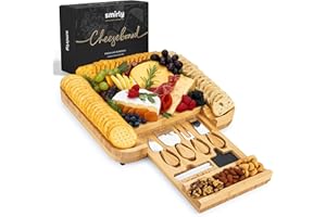 SMIRLY Charcuterie Boards Gift Set: Large Charcuterie Board Set, Bamboo Cheese Board Set - Unique for Women - House Warming Gifts New Home (1 Drawer Without Tray)