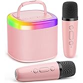 JYX Mini Karaoke Machine for Kids, Portable Bluetooth Karaoke Speaker Unpowered Cabinets with 1 Wireless Microphones and Party Lights and Adults, Birthday Gifts for Girls Boys Family Home Party(Pink)