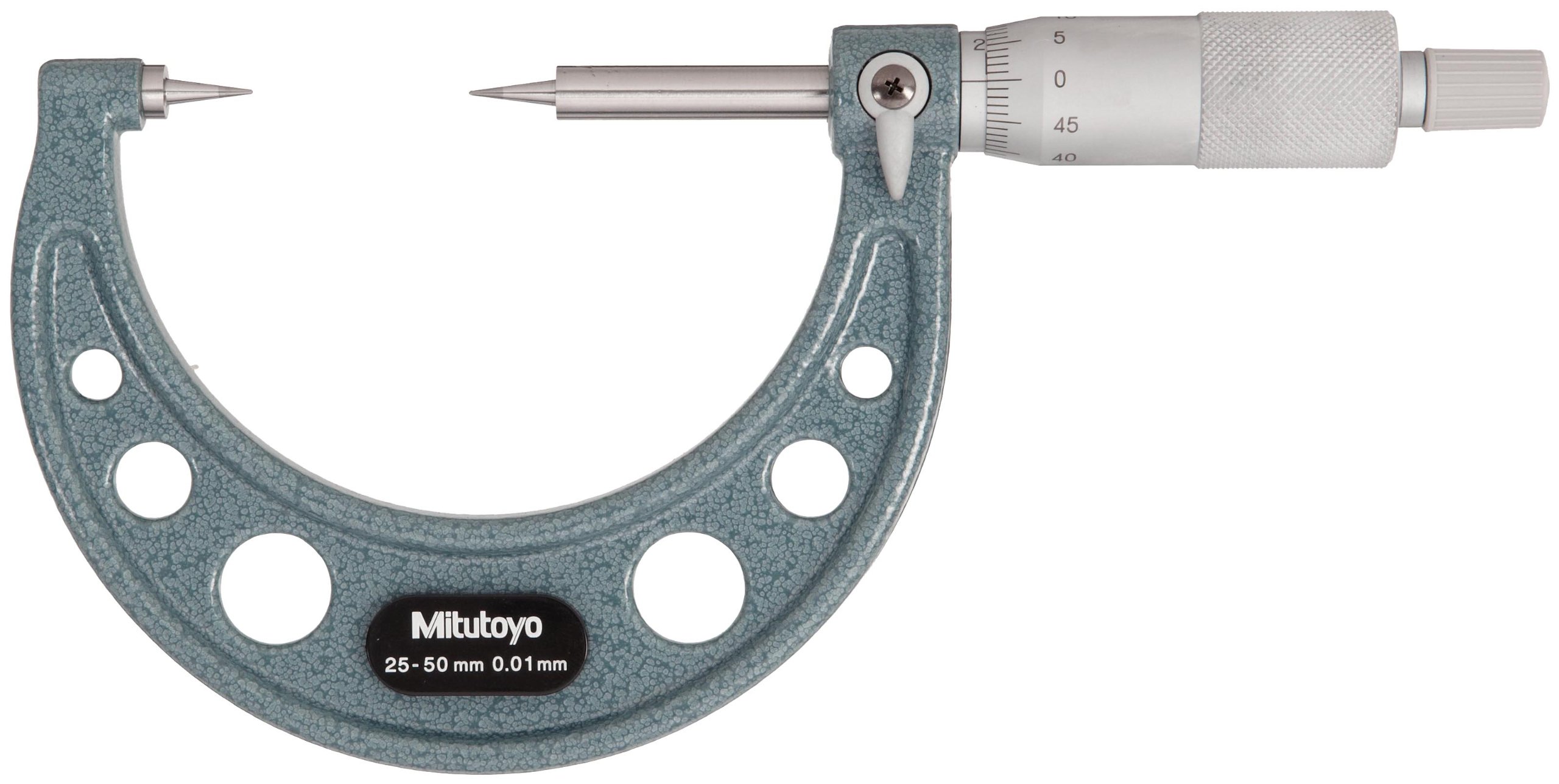 Mitutoyo 112-154 Series 112 Point Micrometre, 15 Degree Tip, 25 mm-50 mm Range, 0.01 mm Graduation