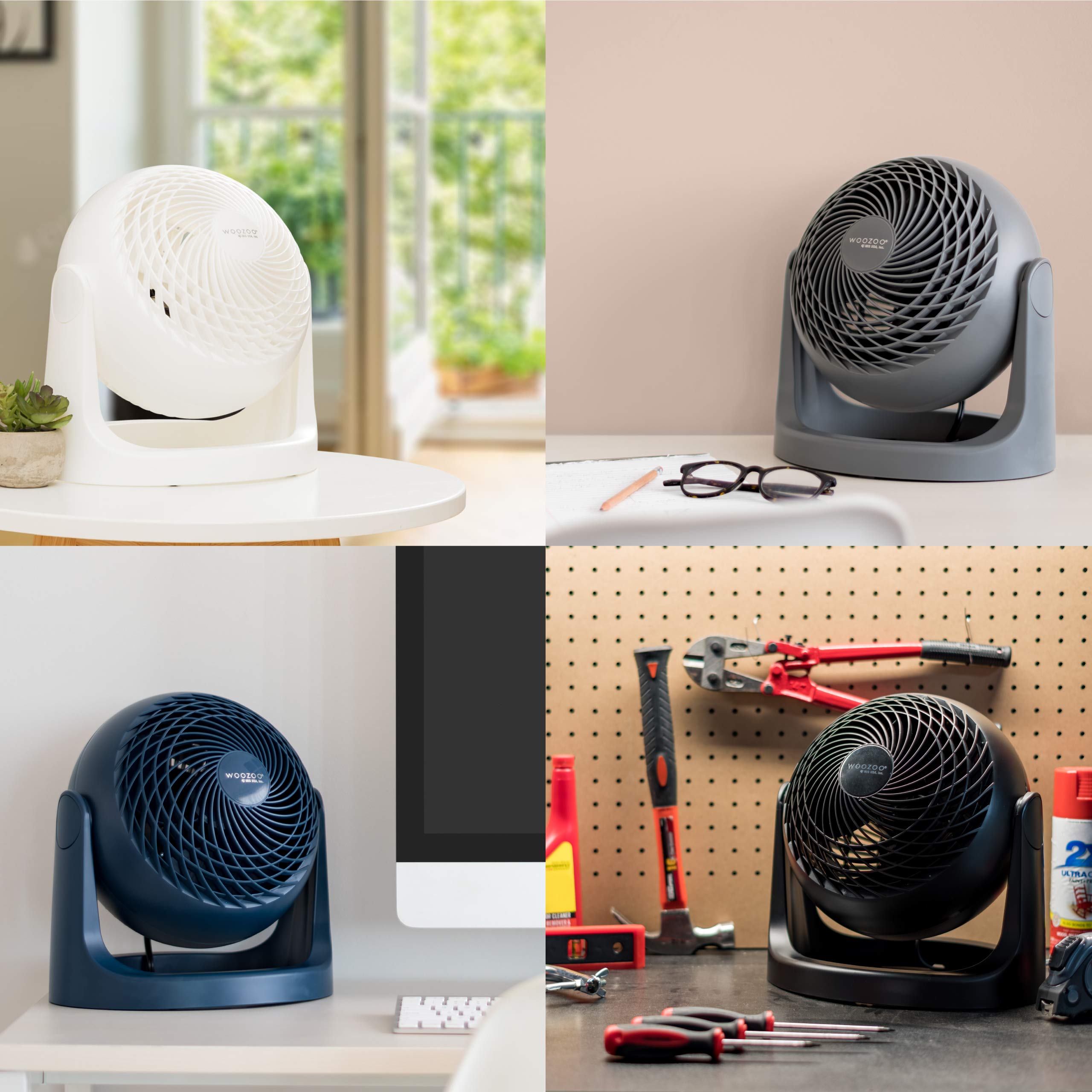 IRIS USA Large WOOZOO Vortex Desk Fan with 3 Speed Settings and 360° Tilting Head, Quiet and Compact Tabletop Air Circulator Fan with 52 Ft Max Air Distance, Black