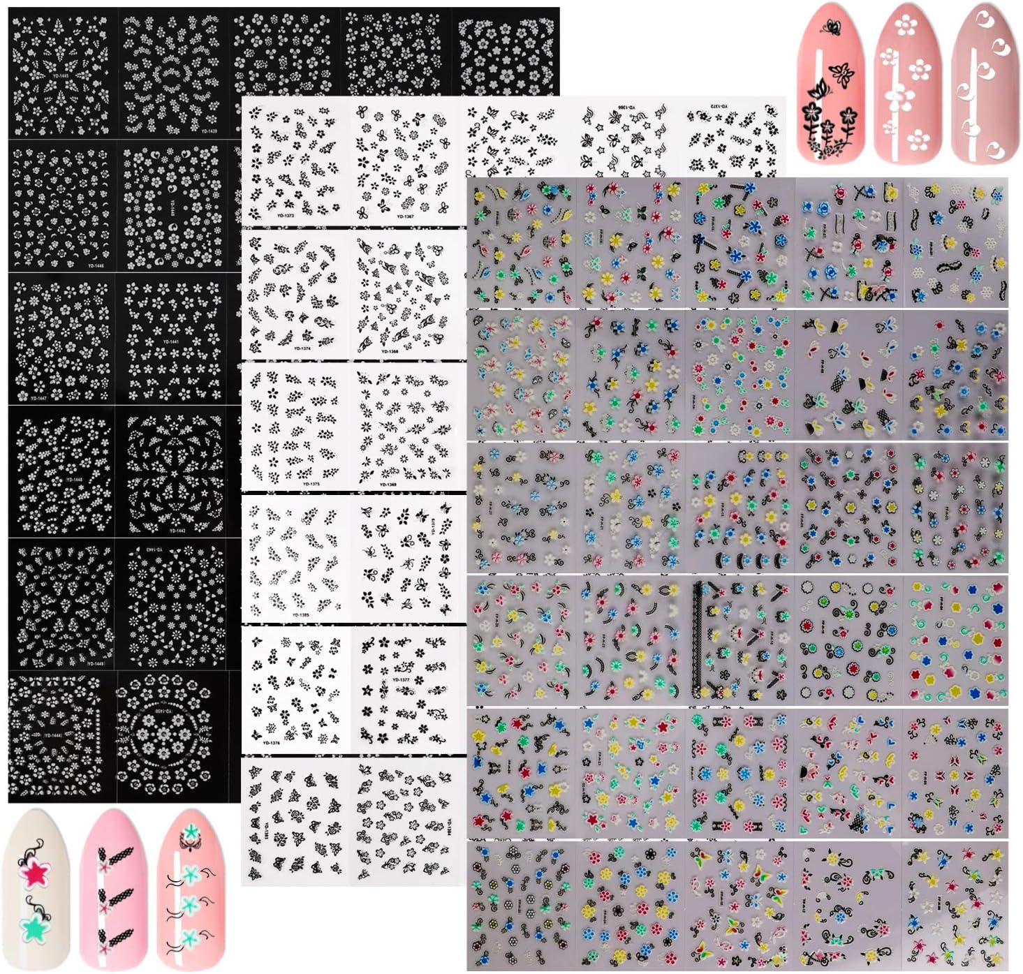 2500+ (90 Sheets) Nail Flower Stickers - Image 3