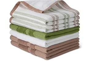 鶹 Basics Organic Cotton Waffle Kitchen Dish Towels - Ultra Absorbent, Quick Drying, Lint-Free, 38 x 63.5 cm, 6-Pack (2pc