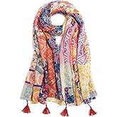 QIUTIMIY Scarf for Women Lightweight Soft Floral Leopard Printed Scarves Fall Winter Fashion Shawl Wrap with Fringe