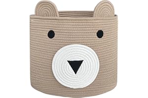 VK VK·LIVING Yellow Bear Laundry Basket, 14x14x14in, Cotton Rope, Foldable, Portable, Open, 15L, Storage and Organization in Living Room, Bedroom, Bathroom, Nursery Room, Playroom, Pet Toy Basket