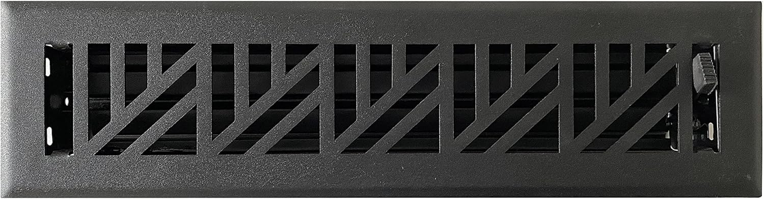 Registers, Grilles & Vents - Empire Register Co, Vent Cover - 2x12 inch, Abstract Design, Textured Black Finish, Heavy Duty Floor Vent Covers, Metal Damper Attached. Vent Covers for Home Floor only.