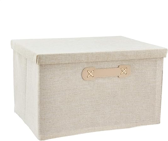 ONVAYA Aufbewahrungsbox mit Deckel | 37 x 27 x 22 cm | beige | mit