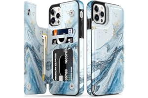 LETO for iPhone 13 Pro Case,Flip Folio Leather Wallet Case Cover with Fashion Flower Designs for Girls Women,Built-in Card Slots Kickstand Protective Phone Case for iPhone 13 Pro 6.1" Opal Blue Marble