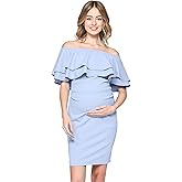 LaClef Women's Off Shoulder Maternity Dress with Double Ruffle