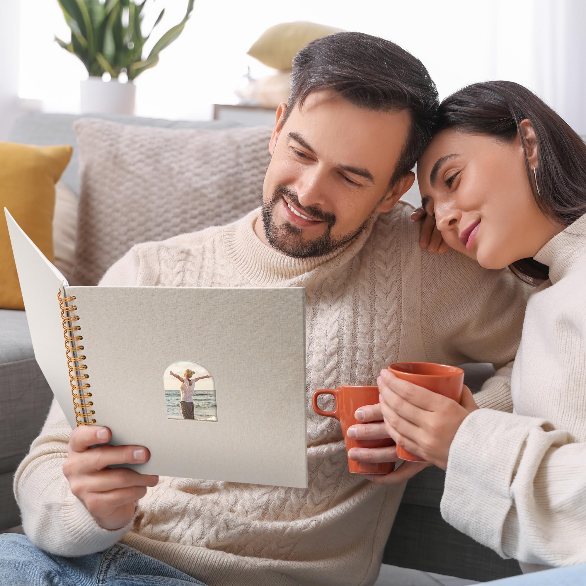 Vienrose 10X10 Inch DIY Scrapbook Album Linen Arch Window Photo Album 40 Blank Pages Scrap Book Photo Albums for Wedding Baby Shower, Beige