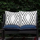 Adabana Outdoor Waterproof Throw Pillow Covers Set of 2 Boho Geometric Pillows Cases for Patio Garden 18 x 18 Inch White