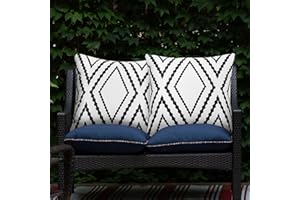 Adabana Outdoor Waterproof Throw Pillow Covers Set of 2 Boho Geometric Pillows Cases for Patio Garden 18 x 18 Inch White