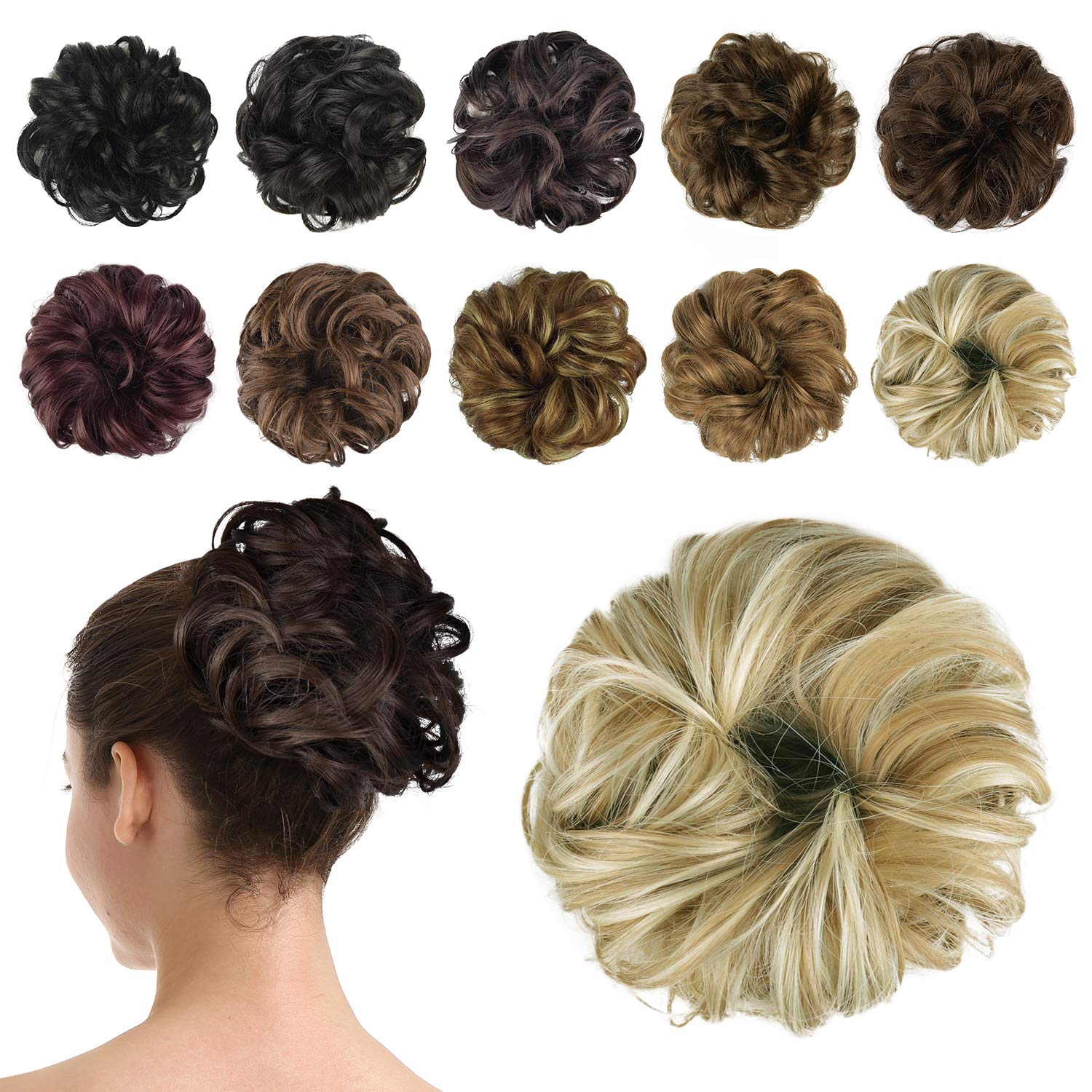BARSDAR Synthetic Hair Bun Extensions Hairpiece Messy Hair Scrunchies for Women Updo ponytail Extensions - Light Ash Brown & Bleach Blonde 40g