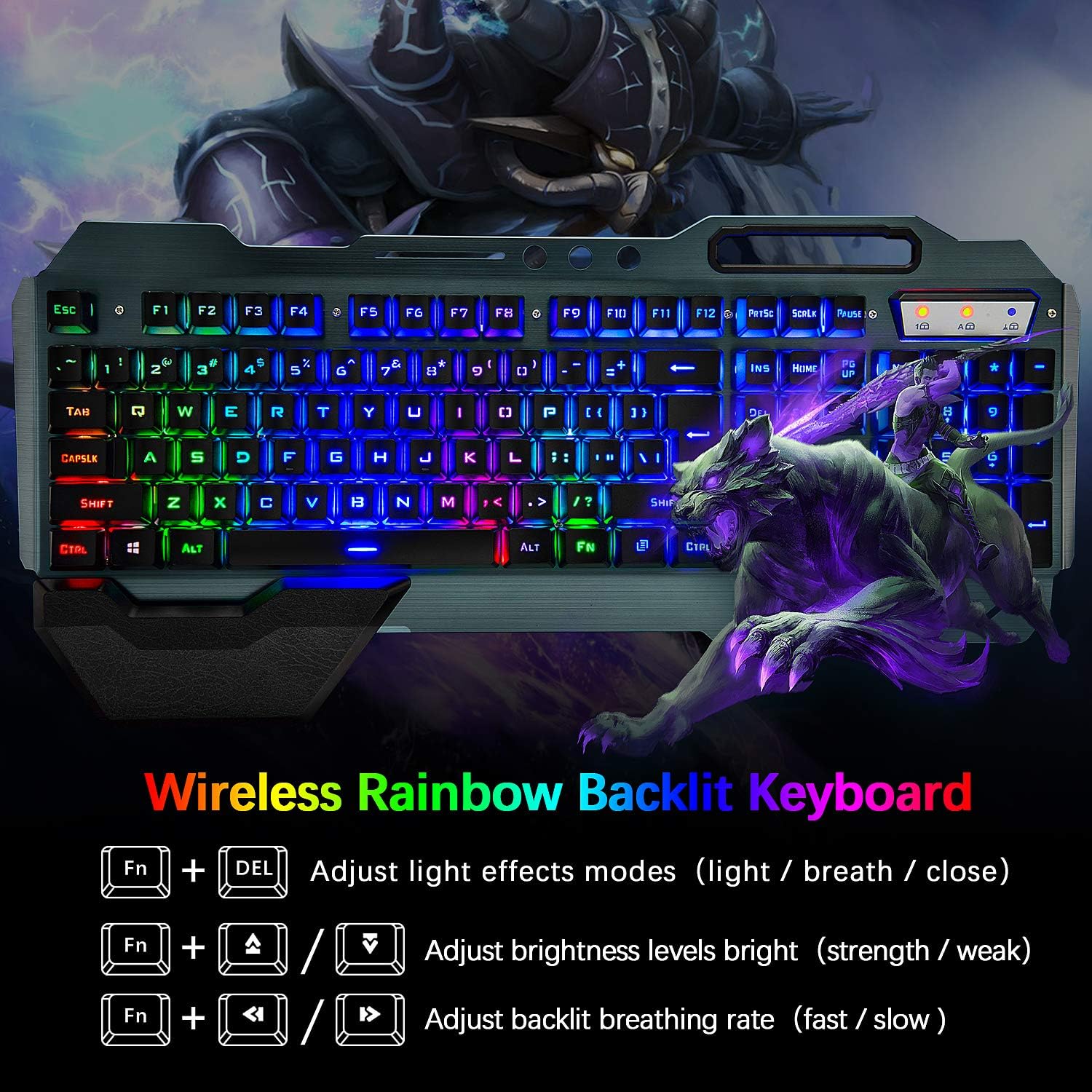 Wireless Gaming Keyboard and Mouse,Rainbow Backlit Rechargeable Keyboard Mouse with 3800mAh Battery Metal Panel,Removable Hand Rest Mechanical Feel Keyboard and 7 Color Gaming Mute Mouse for PC Gamers: Computers & Accessories