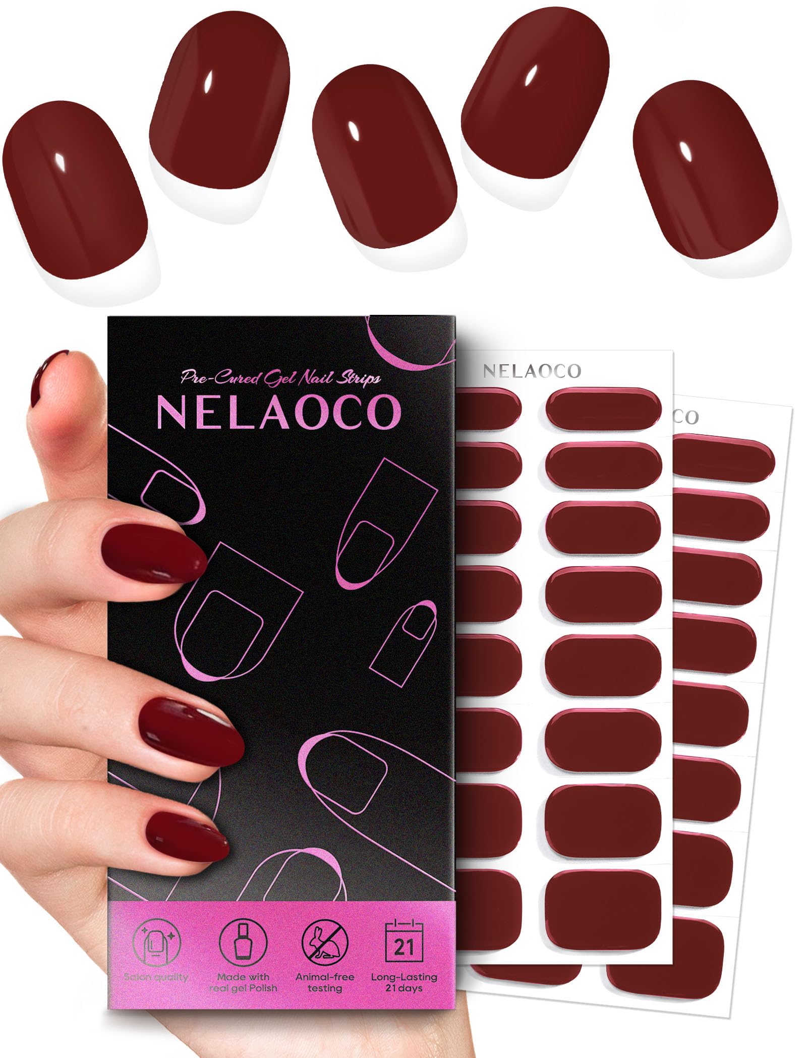 Photo 1 of Nelaoco Nail Polish Strips – 32PCS Salon Quality Wraps, Long Lasting Gel Nail Stickers for Women (Red Rosy Twilight)