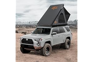 SAN HIMA Sanhima Rooftop Tent Hard Shell - Hotham Lite Overland Aluminium Roof Top Tent 4.56" Slimline, w/Tri-Color LED Strip Light & 1.97” Thick Mattress, for Car SUV Truck Camping, 2-3 People