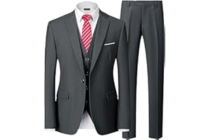 YND Men's Slim Fit 3 Piece Suit Set, One Button Solid Blazer Vest Pants with Tie