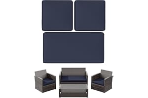 Snubbull 3 Pack Outdoor Patio Seat Cushions Replacement Covers Fit for 4 Pieces 4-Seater Wicker Rattan Patio Conversation Set Loveseat Chair Couch Furniture,36x18x2,18x18x2,Navy Blue-Cover Only