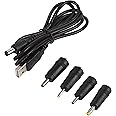 DC Plugs for Small Electronics and Devices Universal 5.5X2.1mm Jack to 4 Plugs 4.0X1.7mm, 3.5X1.35mm, 3.0X1.1mm, 2.5X0.7mm with 1x Cable 5.5X2.1mm to USB (4 Tips +1 Cable),3FT