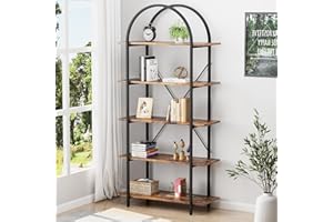 Arbuxzuy Arched Bookshelf 5 Tier Book Shelf, 31.5 Inch Width Industrial Arch Bookcase, Curved Tall Bookshelf with Open Shelve
