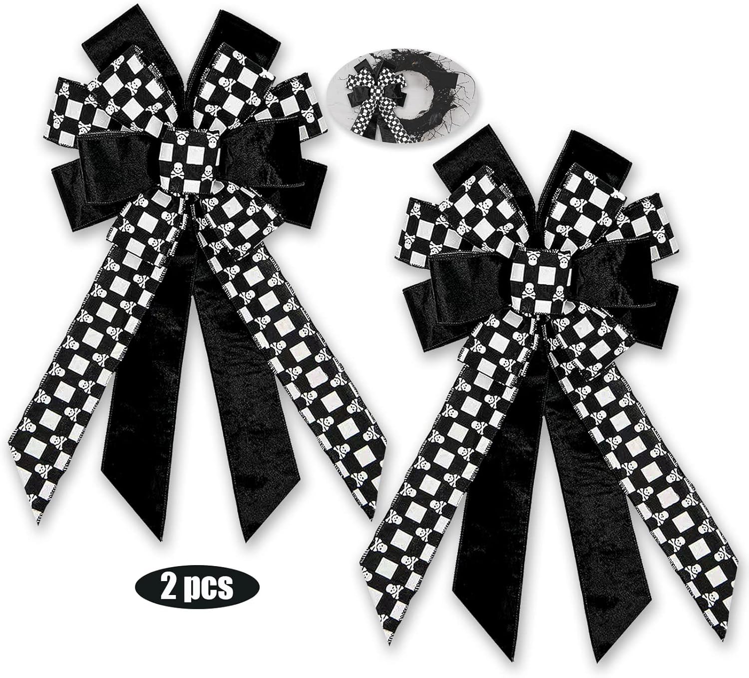 Bows & Ribbons - Lakiyfye Halloween Bows 2 Pack Black Bow for Wreath Halloween Wreath Bows Holiday Party Decor for Indoor Outdoor Backdrop Wedding Halloween Dinner Party Decor