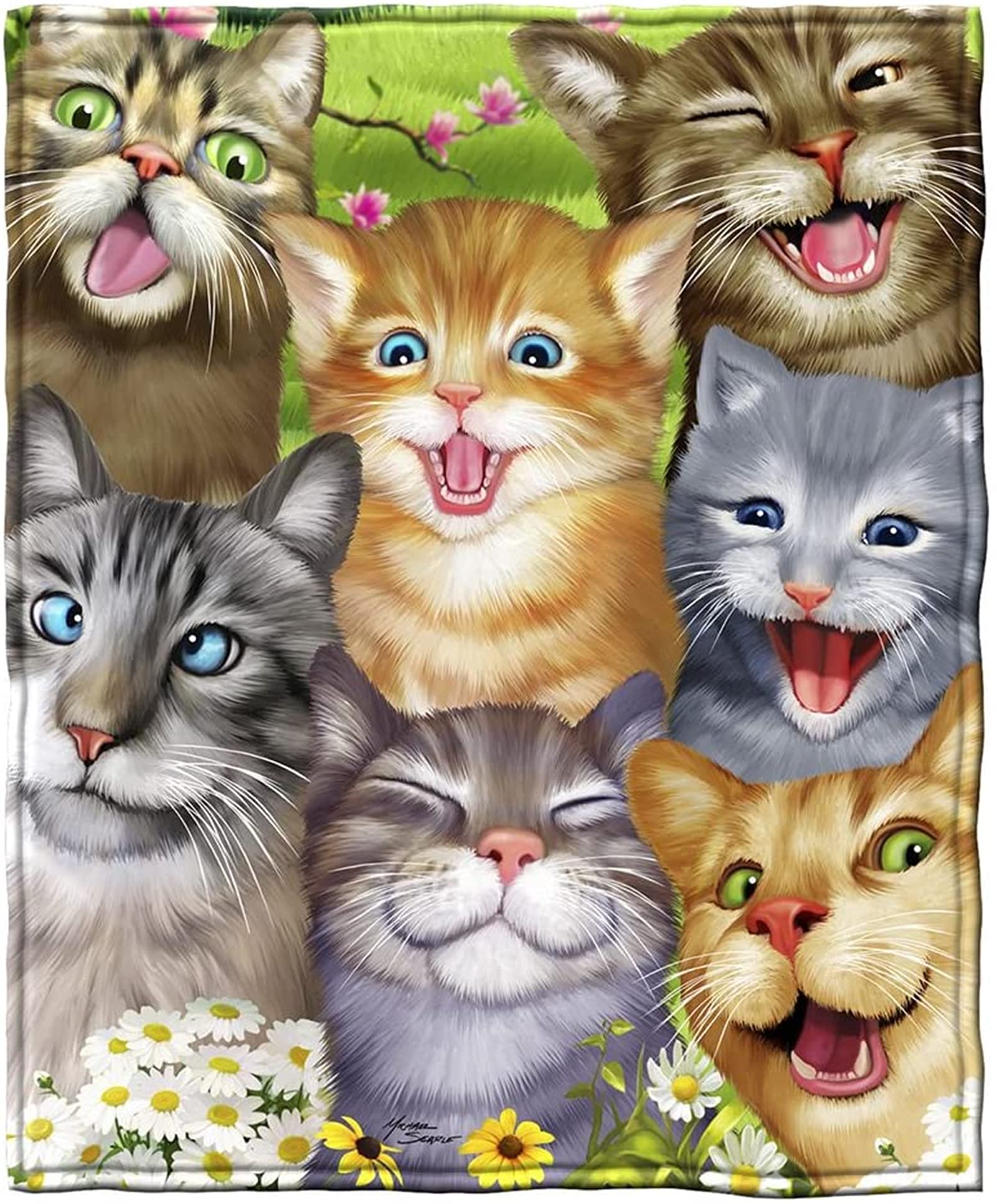 Biyejit Cats Selfie Print Throw Fleece Sofa Blanket Bedding Thin Warm for Kids Adults