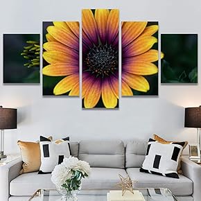 SIGNWIN 5 Panel Canvas Wall Art Yellow Fields...