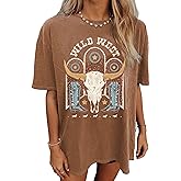 Wudlads Wild West Cowboy T Shirt Women Vintage Rodeo Shirts Cowboy Graphic Tee Oversized Country Music Short Sleeve Tops