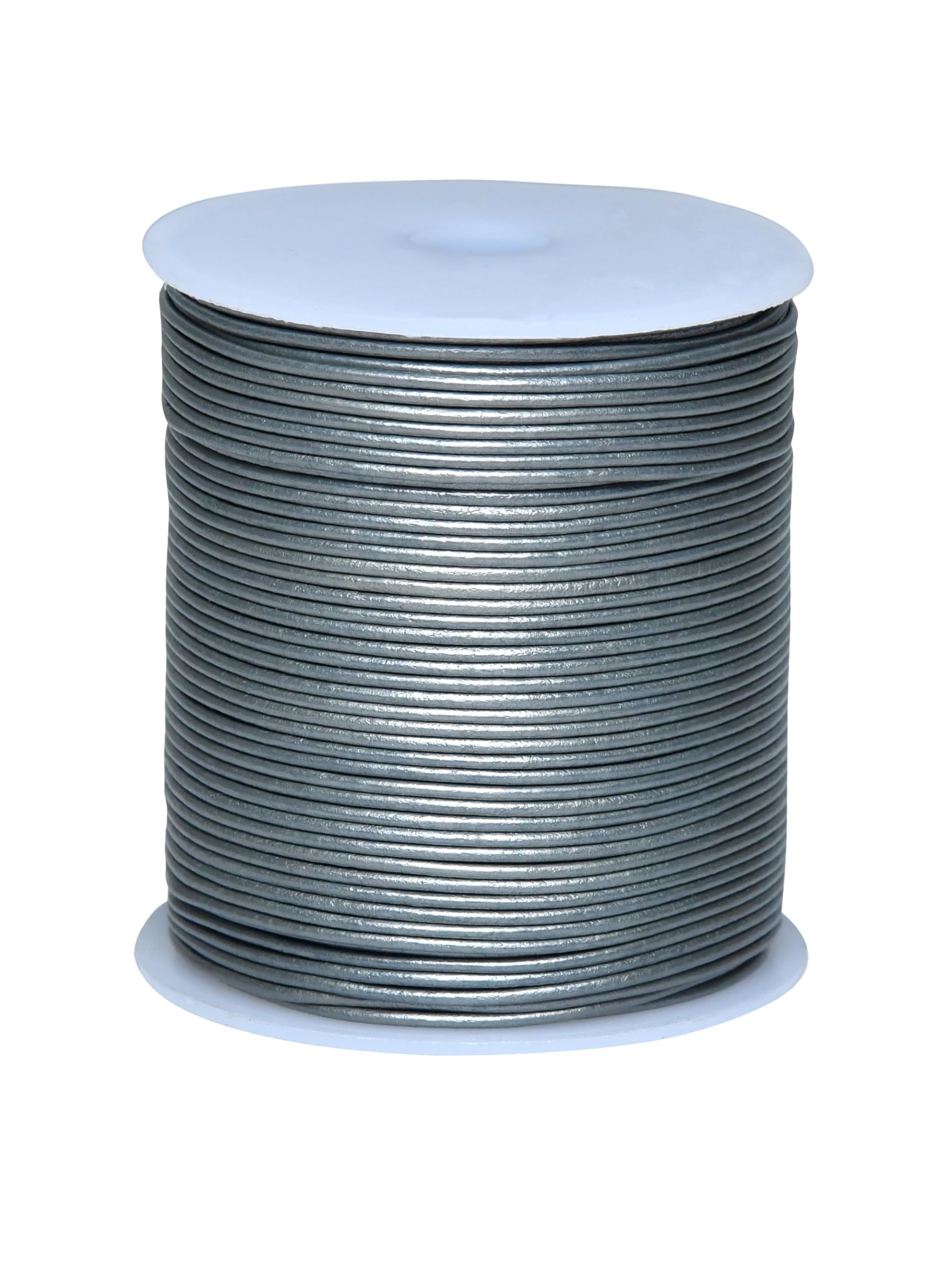 Cords Essentials Round Genuine Leather String Cord, Rope for Jewelry Making, Necklaces, Bracelets, Kumihimo Braiding, Wraps, Crafts and Hobby Projects (Metallic Gray, 1.5 MM)