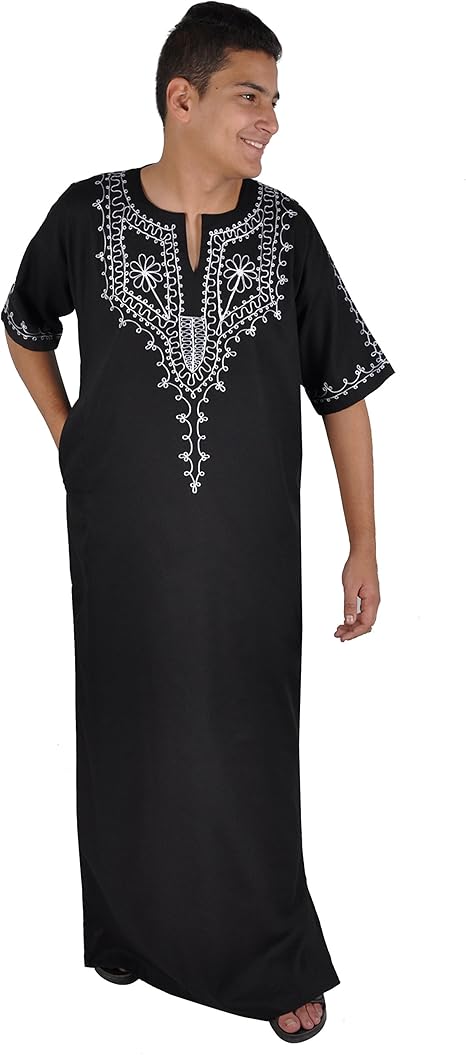 Egypt Bazar Modern Mens Kaftan House Kaftan Black With White Or Gold