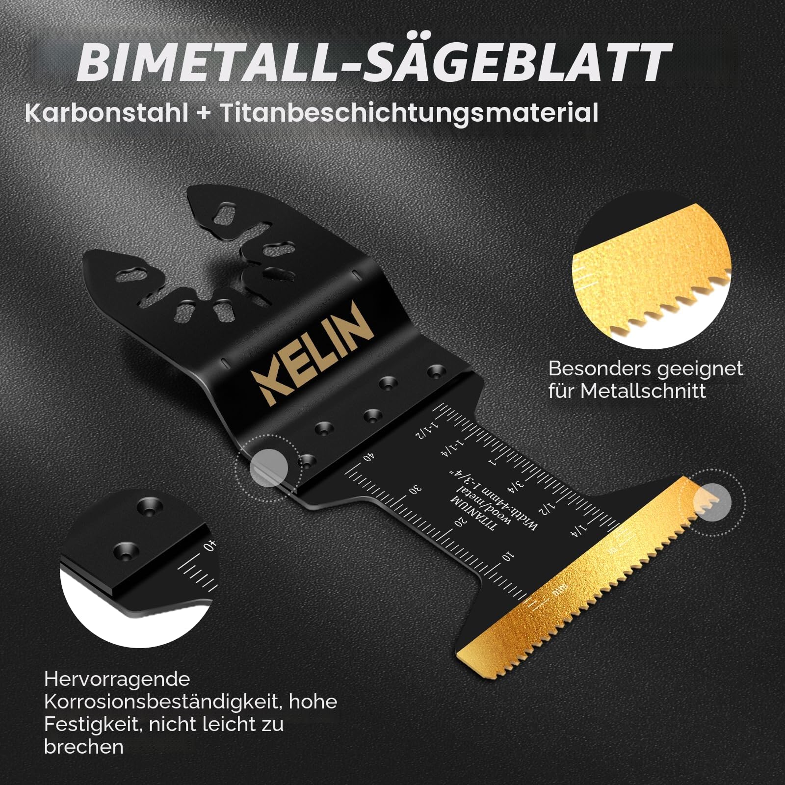 KELIN 16-tlg Titan-beschichtete Multitool Sägeblätter Set Oszillierende Sägeblätter Schneidet Metall, Universelles Oszillierende Werkzeuge Zubehör für Holz Kunststoff Metall 4
