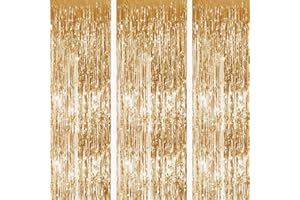 Tayuvira New Years Decorations 2026, Gold Tinsel Photo Backdrop Streamer Curtains Wall, 3 Pcs 3.3ft x6.6ft Foil Fringe Curtain Door,Party Decorations for Christmas New Years Eve Bachelorette Birthday