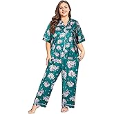 Vozanet Women's Pajamas Set Button Down Short Sleeve Shirt and Pants Soft Knit Polyester Lounge Sets Plus Size 1x to 5x