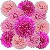 We Moment Hot Pink and Light Pink Paper Pom Poms for Wedding Birthday Party Decoration - Ceiling Wall Hanging Tissue Flowers - 12pcs, 3 Colors of 12 Inch, 10 Inch