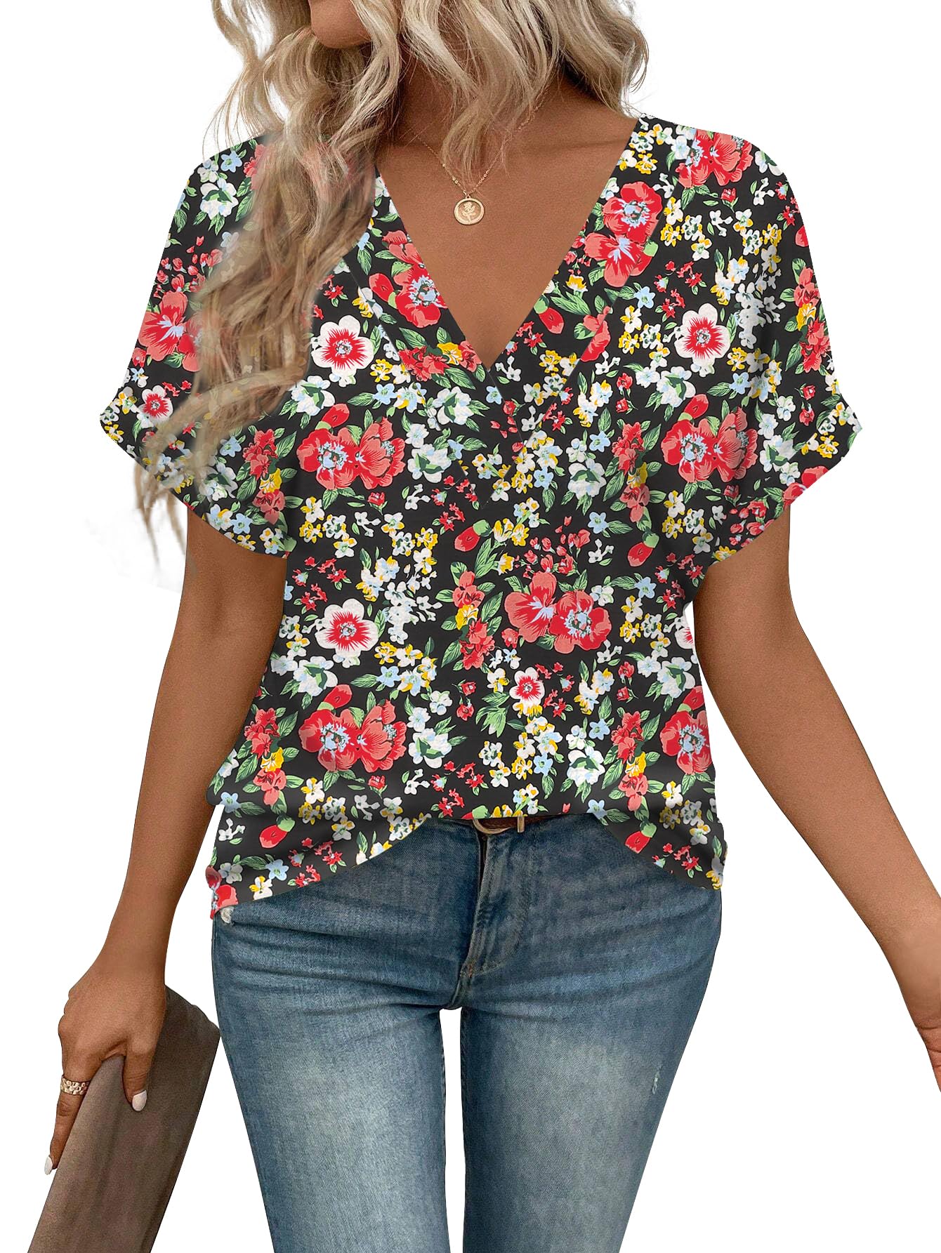 EyMuse Womens Fashion Tops T Shirts Short Sleeve V