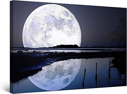 Startonight Wall Art Canvas Full Moon Water Reflection Sky Framed Wall Art 60 X 90 Cm Amazon Co Uk Kitchen Home