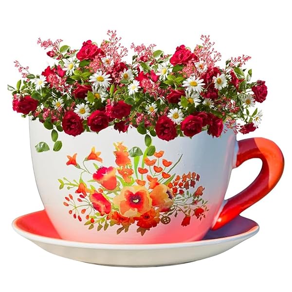 HADAAYA 7.5″ ROUND CERAMIC TEACUP SHAPE PLANTER POT...