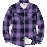 ZENTHACE Women's Flannel Shirt Jacket, Sherpa-Lined Plaid Shacket Jackets, Snap Button Down Outdoor Shirt